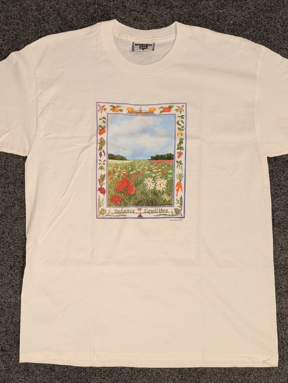 Vintage White Graphic Short Sleeve Tee with Floral Field Print